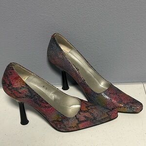 Bebe Rainbow Snake Skin High Heels Sz 6.5